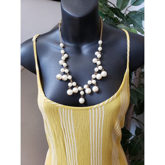 Forever21 Long Maxi Dress Women's S Yellow Striped Lurex Knit Adjustable Straps - Picture 2 of 9